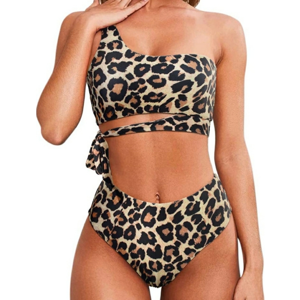 One Shoulder High Waisted Bikini Tie